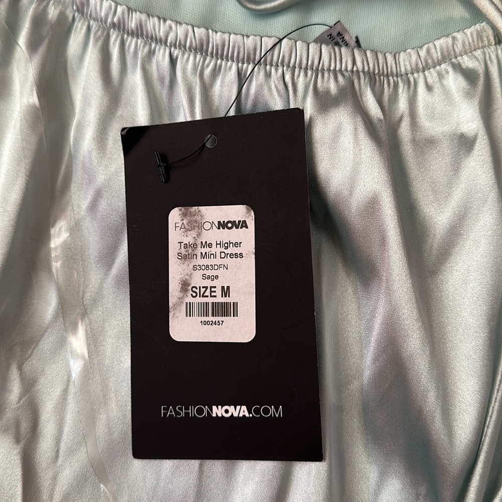 New Fashion Nova Sage Take Me Higher Satin Mini Dress Size Medium - Picture 5 of 6